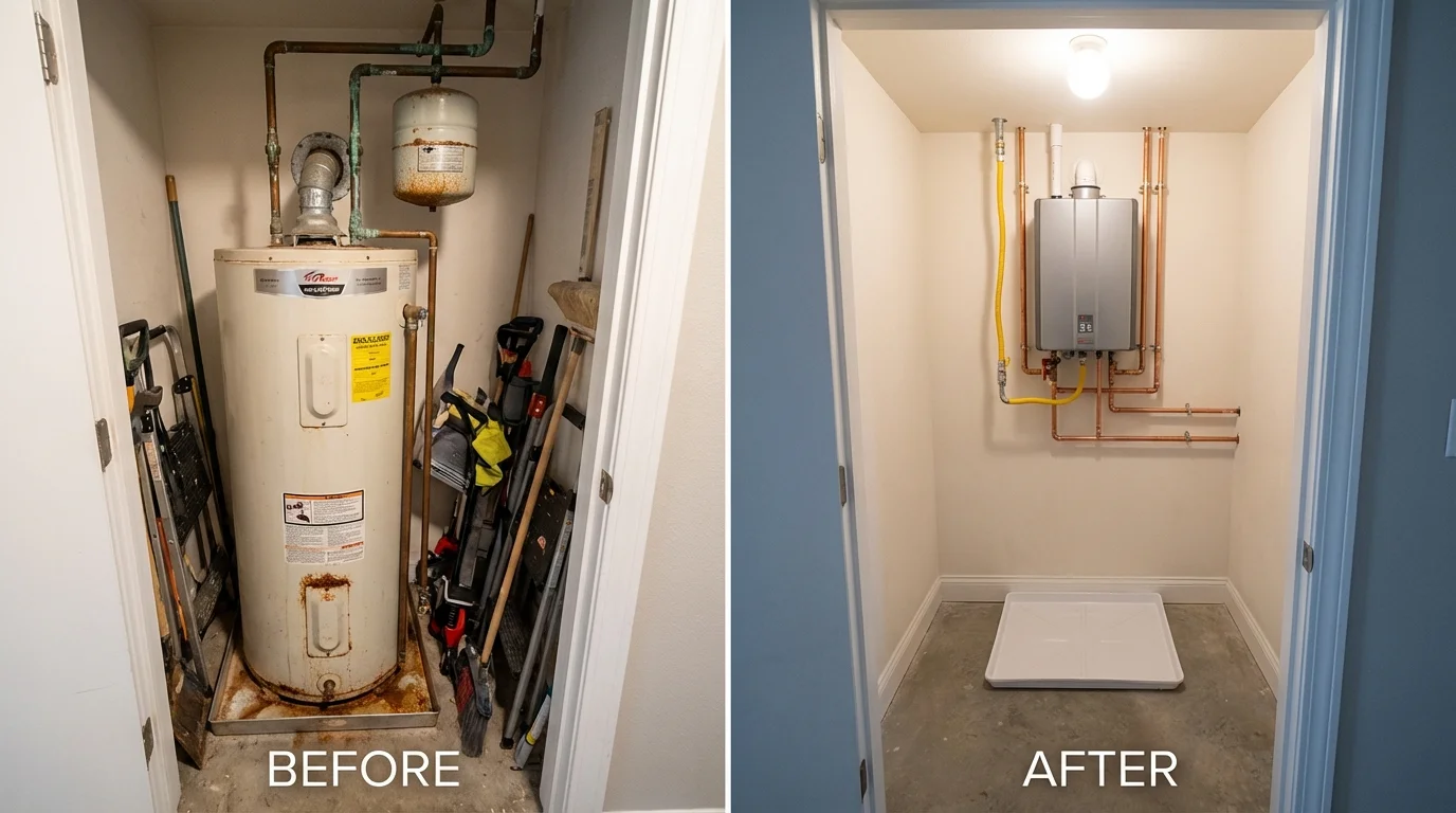 Tank water heater versus wall-mounted tankless unit comparison for Bristol, VT homeowners